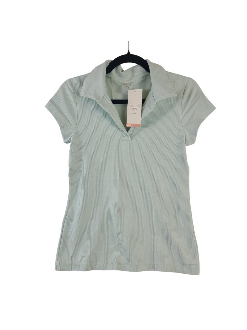 NEW Calia Women's Ribbed Short Sleeve Polo Shirt Mint Green Candy Sz Small